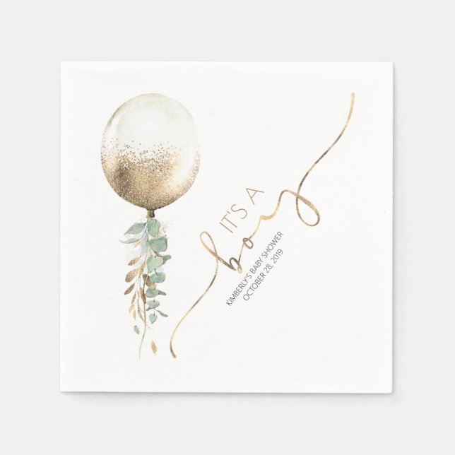 Gold Glitzer Balloon Garland Elegante Babydusche Serviette (Vorderseite)