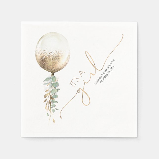 Gold Glitzer Balloon Garland Elegante Babydusche Serviette (Vorderseite)
