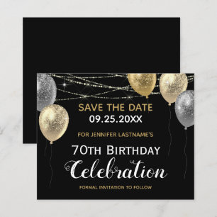 Gold Glitzer Balloons 70. Geburtstag Save the Date