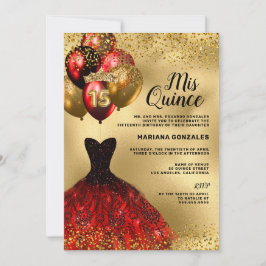 Gold Glitzer Balloons Burgundkleid Quinceanera Einladung