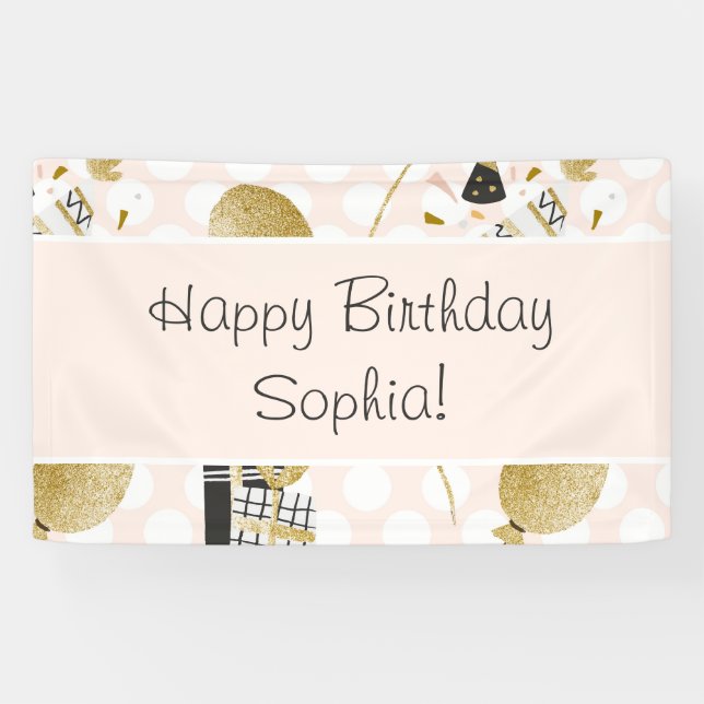 Gold Glitzer Balloons und Party Hats Kind Geburtst Banner (Horizontal)
