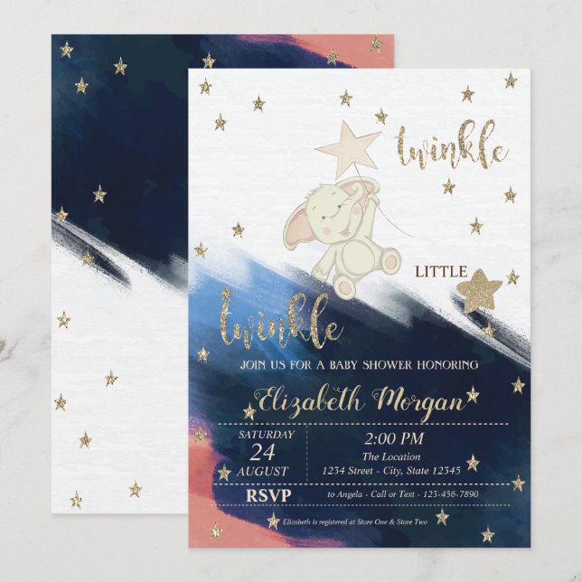 Gold Glitzer Bear Twinkle Little Star Baby Dusche Einladung (Vorne/Hinten)