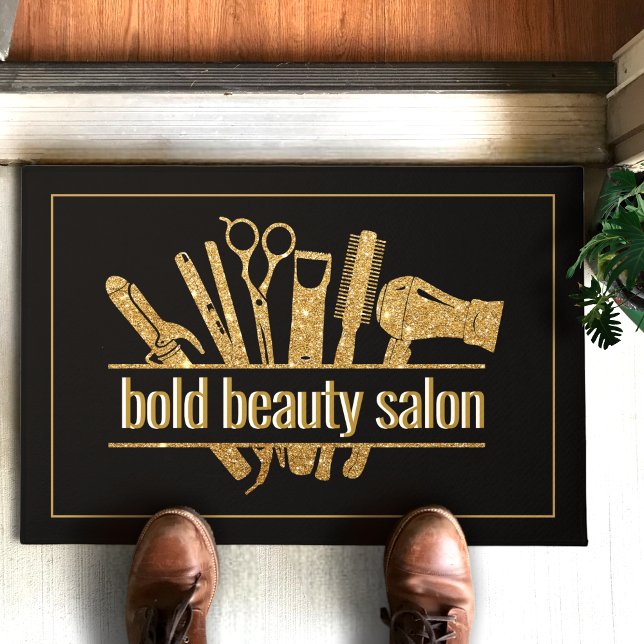 Gold Glitzer Beauty Salon Friseursalon Blck Doorma Fußmatte (Von Creator hochgeladen)