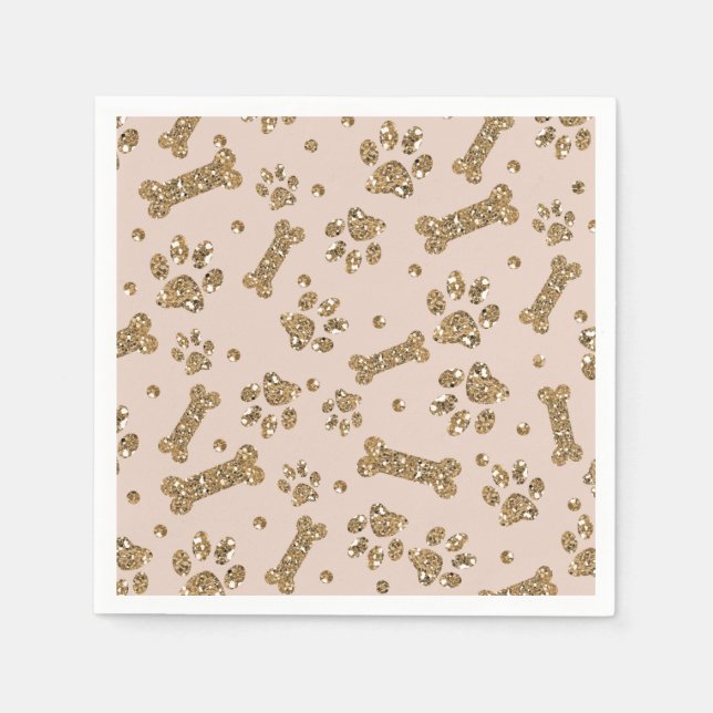 Gold Glitzer Beige Blush Pet Knochen Welpen Hund Serviette (Vorderseite)