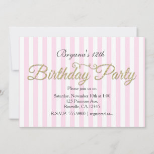 Gold Glitzer BIRTHDAY PARTY Rosa Einladungen