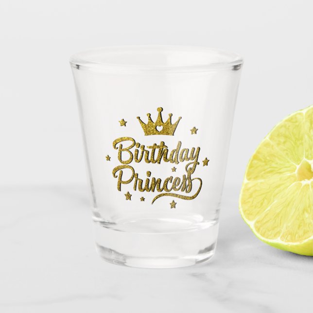 Gold Glitzer "Birthday Princess" Schnapsglas (Vorderseite)