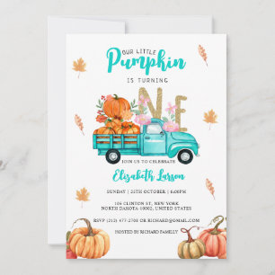 Gold Glitzer Birthday Pumpkin Blue Truck Thema Einladung