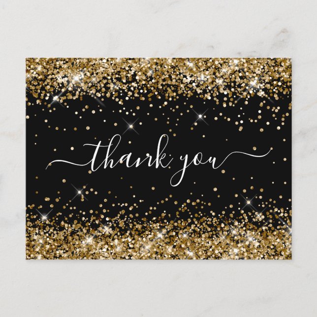 Gold Glitzer Black 40. Geburtstag Vielen Dank Postkarte (Vorderseite)