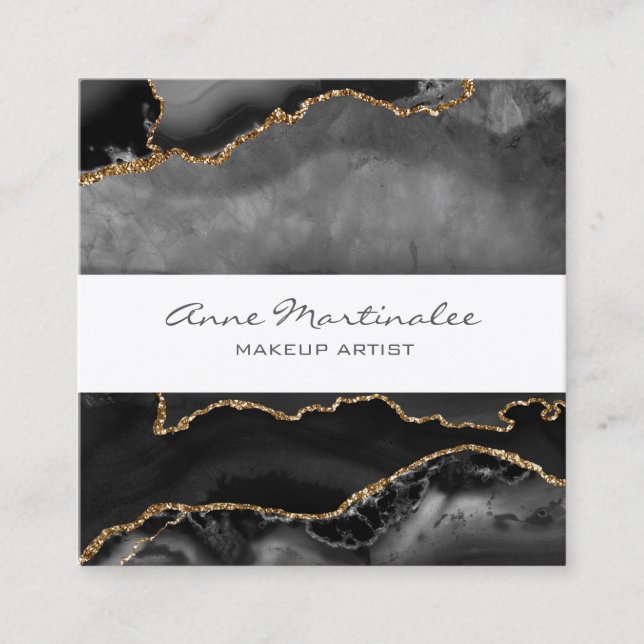 Gold Glitzer Black Agate Square Business Card Quadratische Visitenkarte (Vorderseite)