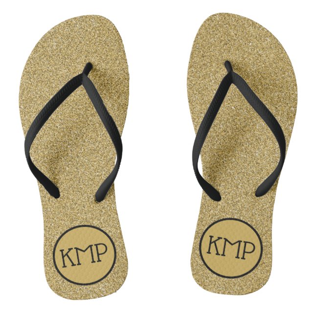 Gold Glitzer Black and Gold Monogram Flip Flops (Fußbett)