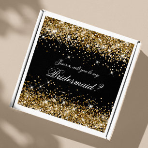 Gold Glitzer Black Bridesmaid Vorschlag Geschenkbo Aufkleber