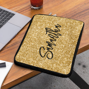 Gold Glitzer Black Brush Script Laptopschutzhülle