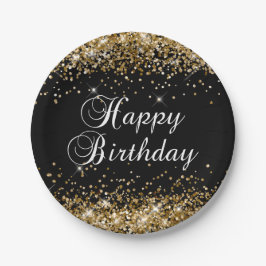 Gold Glitzer Black Happy Birthday Pappteller