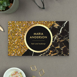 Gold Glitzer Black Marble Friseur Salon Makeup Art Visitenkarte