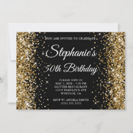 Gold Glitzer Black Monogram 50. Geburtstag Einladung