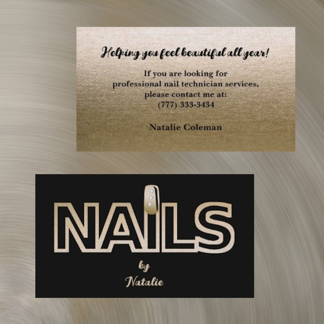 Gold Glitzer Black Nail Techniker Business Card Visitenkarte (Von Creator hochgeladen)