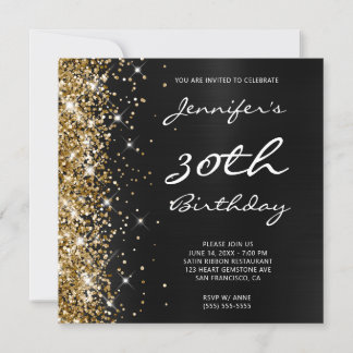 Gold Glitzer Black Ombre Foil 30. Geburtstag Einladung