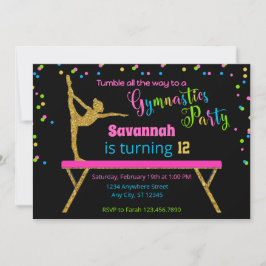 Gold Glitzer Black Sparkle Gymnastik Geburtstag Einladung
