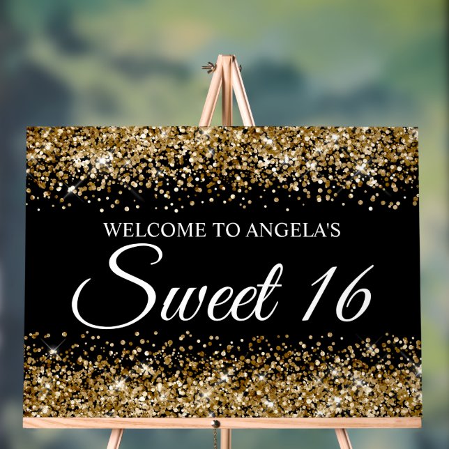 Gold Glitzer Black Sweet 16 Acrylschild (Neutral)