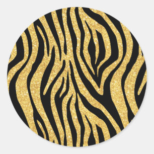 Gold Glitzer Black Zebra Stripes Animal Print Runder Aufkleber