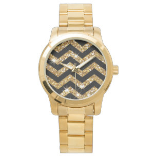 Gold Glitzer & Black Zickzack, klassisches Look De Armbanduhr