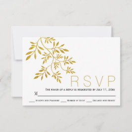 Gold Glitzer Blätter Zweig moderne Hochzeit RSVP Karte