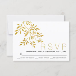 Gold Glitzer Blätter Zweig moderne Hochzeit RSVP Karte