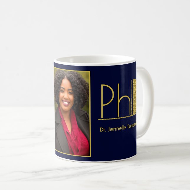Gold Glitzer Blue Foto PhD Abschluss Kaffee Tasse (VorderseiteRechts)