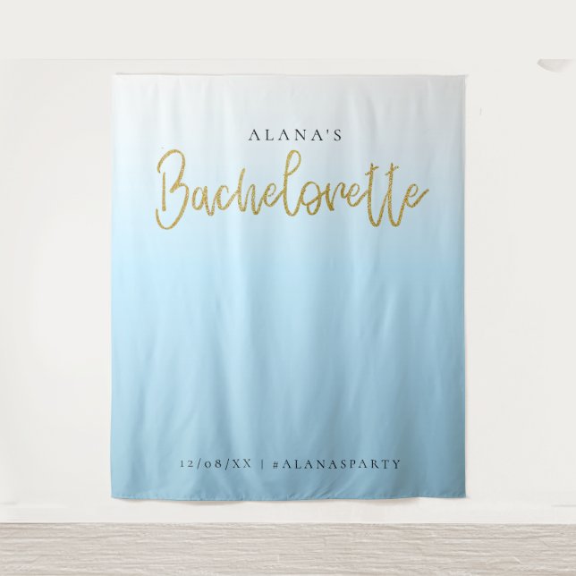 Gold Glitzer Blue Junggeselinnen-Abschied Foto Sta Wandteppich (Vorderseite)
