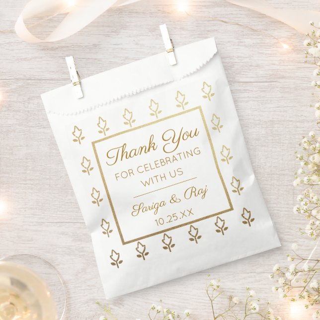 Gold Glitzer Blume Hochzeitszettel Geschenktütchen (Ausgeschnitten)