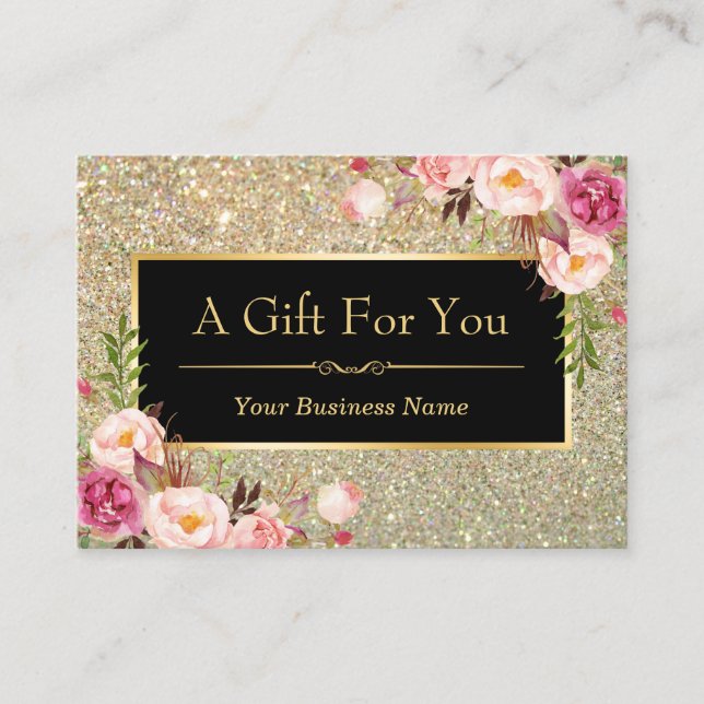 Gold Glitzer Blumenbeauty Salon Geschenkgutschein Rabattkarte (Vorderseite)