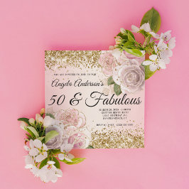 Gold Glitzer Blush Pink Bläschen 50 & Fantastisch Einladung