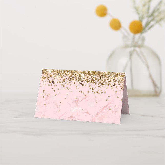 Gold Glitzer Blush Pink Marmor Blank Platzkarte (Vorderseite)