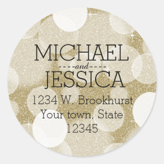 Gold Glitzer Bokeh Personalisierter Name und Ansch Runder Aufkleber