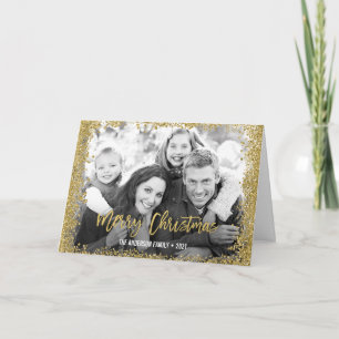 Gold Glitzer Border Christmas Foto Horizontal Feiertagskarte