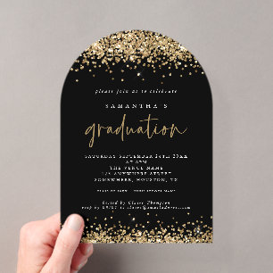 Gold Glitzer Borders Black Graduation Party Acryleinladungen