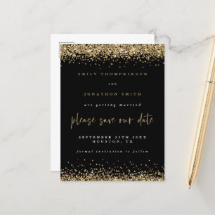 Gold Glitzer Borders Black Wedding Save the Date Ankündigungspostkarte
