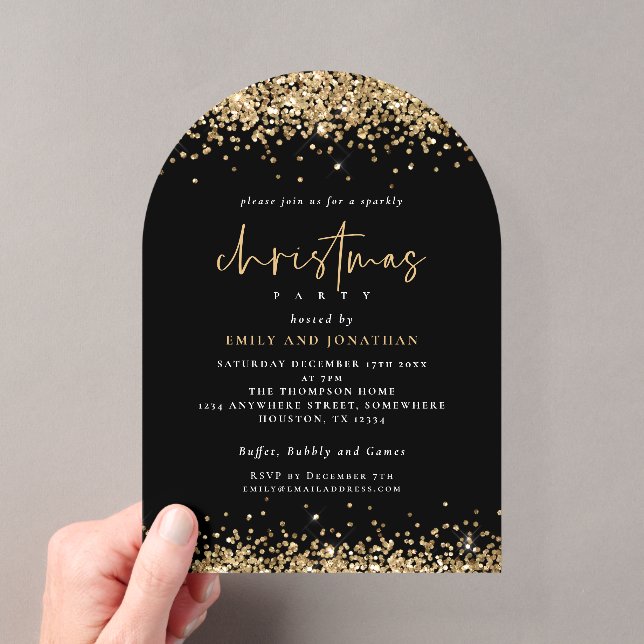 Gold Glitzer Borders Christmas Party Black Acrylic Acryleinladungen (Insitu (Handheld))