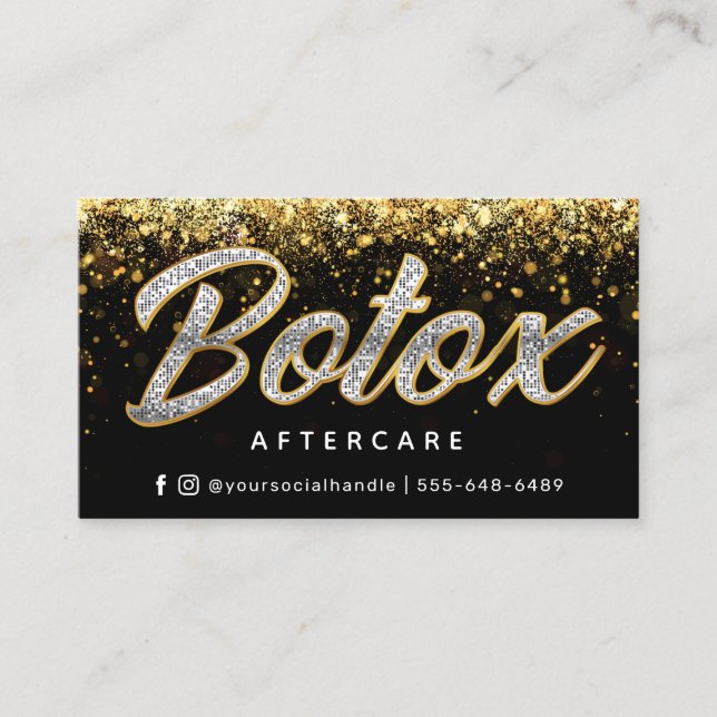 Gold Glitzer Botox Aftercare Card Visitenkarte (Vorderseite)