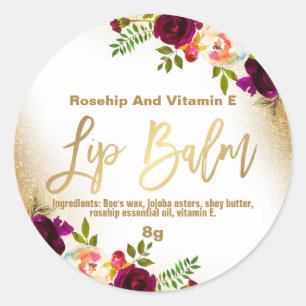 Gold Glitzer Bouquet White Lip Balm Labels Runder Aufkleber
