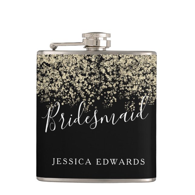 Gold Glitzer Brautparty Bridesmaid Hochzeitsgesche Flachmann (Vorderseite)