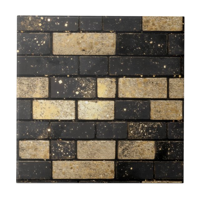 Gold Glitzer Brick Muster Fliese (Vorderseite)