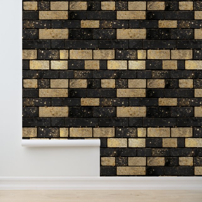 Gold Glitzer Brick Muster Tapete (Anwendung)