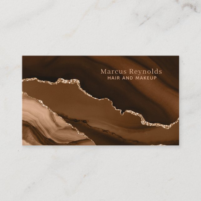 Gold Glitzer Brown Marble Agate Visitenkarte (Vorderseite)