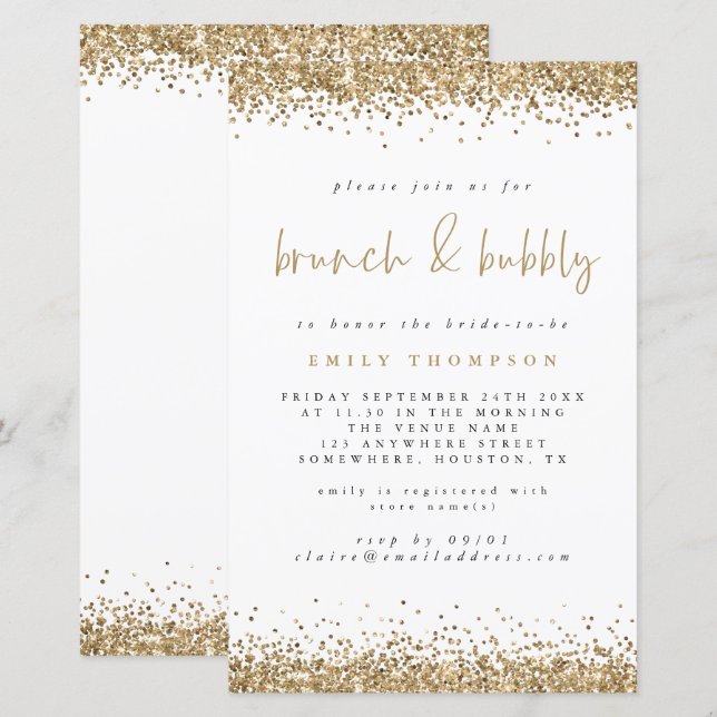 Gold Glitzer Brunch Bubbly Brautparty (Vorne/Hinten)