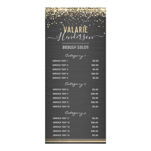 Gold Glitzer Brushed Metal Nail Salon 3 Service Werbekarte (Vorne)
