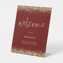 Gold Glitzer Burgundy Names Begrüßung Sockelschild