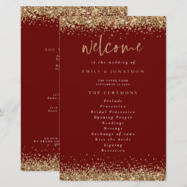 Gold Glitzer Burgundy Wedding Programm