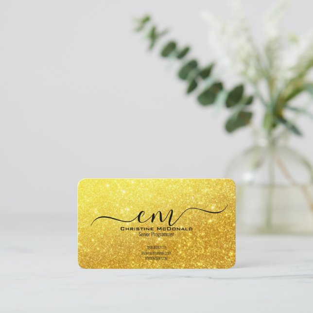 Gold Glitzer Business Cards - Elegantes Script Visitenkarte (Stehend Vorderseite)