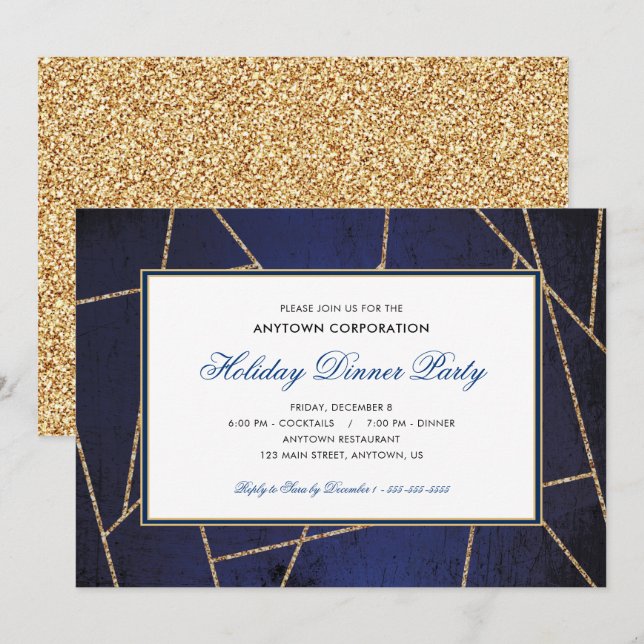Gold Glitzer | Business Holiday Dinner Party Einladung (Vorne/Hinten)